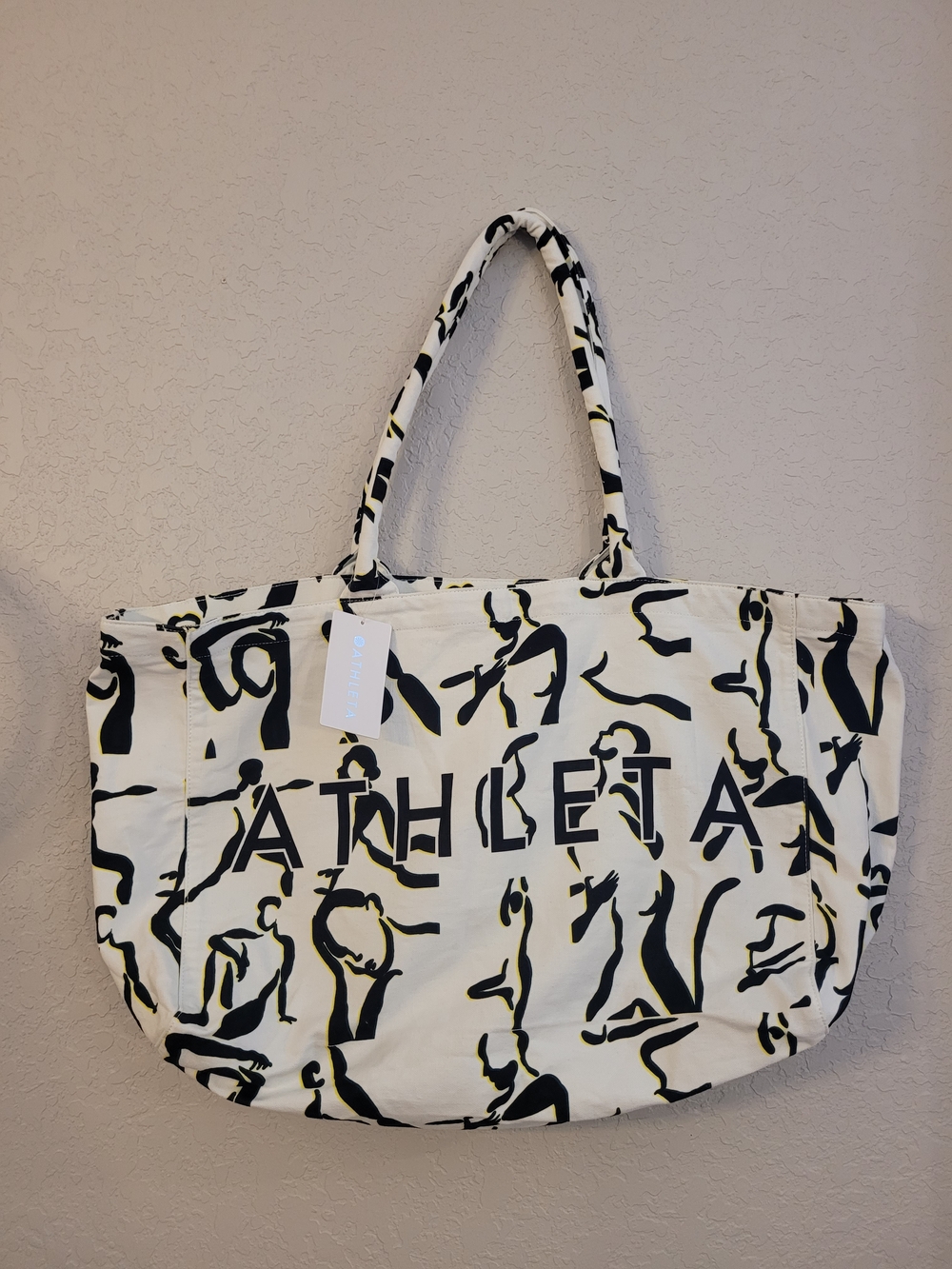 Athleta Cream Tote with Black & Yellow Figure Print